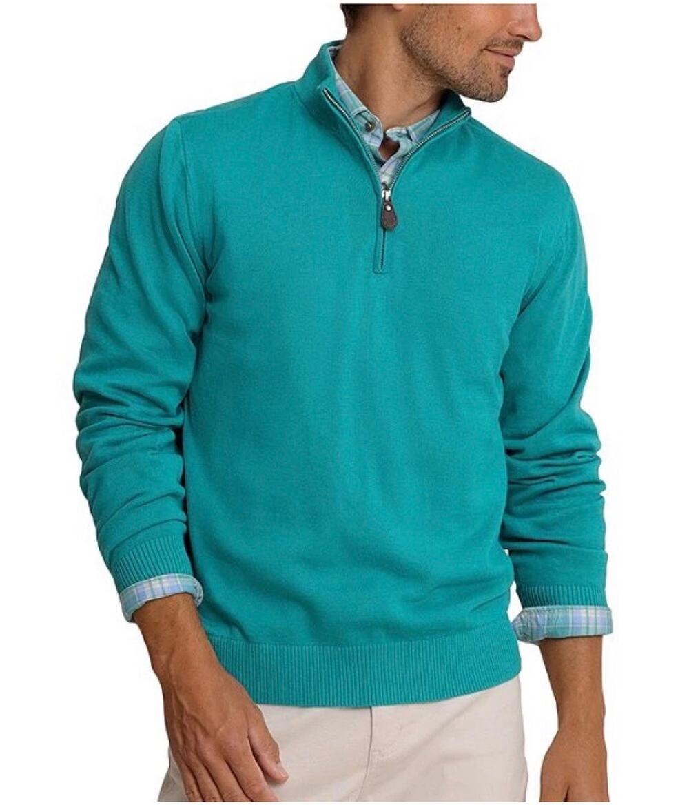 SOUTHERN TIDE Men's Whitehaven Heather Quarter Zip Knit Sweater Heather Spruce